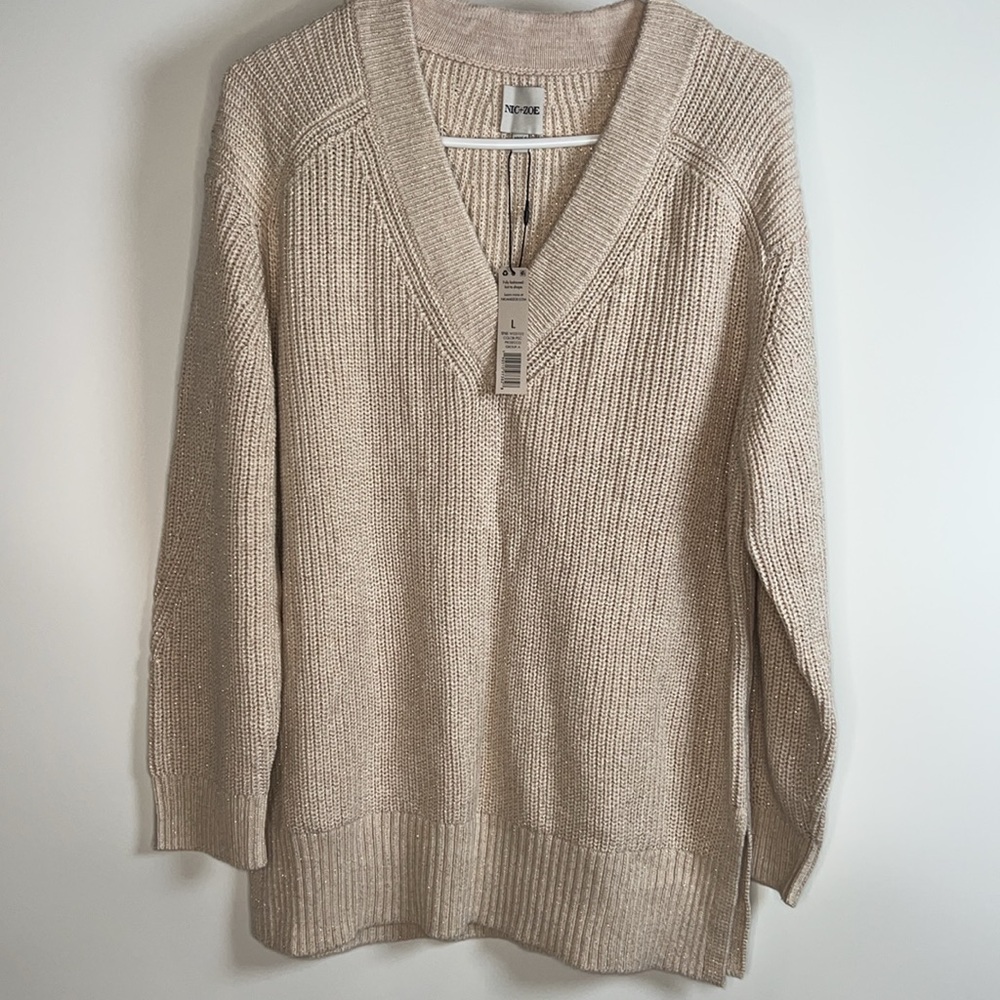 💛NWT NIC+ZOE GLISTEN UP VNECK SWEATER IN COLOR PROSECCO SIZE LARGE - Picture 11 of 13